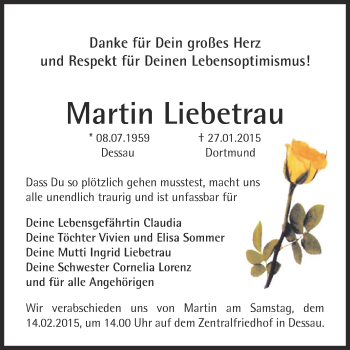 Traueranzeige von Matin Liebetrau von WVG - Wochenspiegel Dessau / Köthen