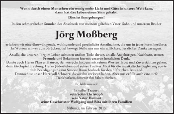Traueranzeige von Jörg Moßberg von WVG - Wochenspiegel NMB / WSF / ZTZ