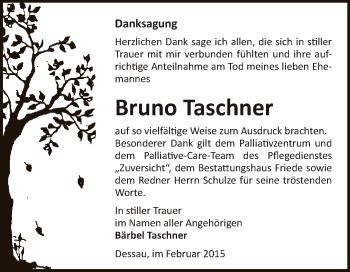 Traueranzeige von Bruno Taschner von Super Sonntag Dessau / Köthen