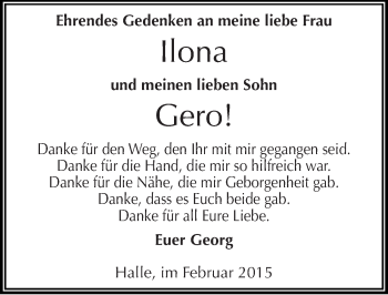 Traueranzeige von Ilona  von Mitteldeutsche Zeitung Halle/Saalkreis