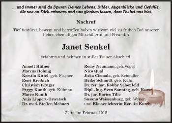 Traueranzeige von Janet Senkel von Mitteldeutsche Zeitung Zeitz