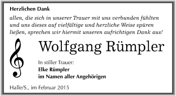 Traueranzeige von Wolfgang Rümpler von Mitteldeutsche Zeitung Halle/Saalkreis