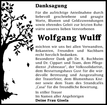 Traueranzeige von Wolfgang Wulff von Mitteldeutsche Zeitung Köthen