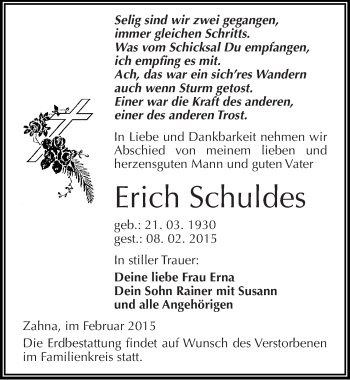 Traueranzeige von Erich Schuldes von Mitteldeutsche Zeitung Wittenberg