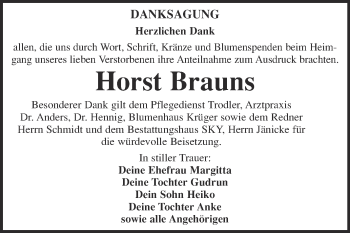 Traueranzeige von Horst Brauns von Super Sonntag Wittenberg