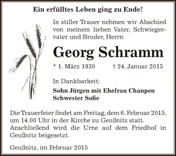 Traueranzeige von Georg Schramm von Super Sonntag Zeitz