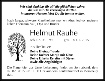 Traueranzeige von Helmut Rauhe von WVG - Wochenspiegel Merseburg
