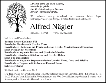 Traueranzeige von Alfred Nägler von Mitteldeutsche Zeitung Naumburg/Nebra