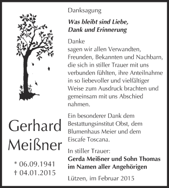 Traueranzeige von Gerhard Meißner von Super Sonntag Merseburg