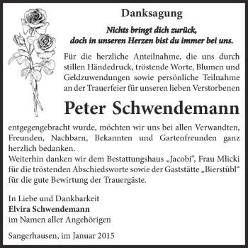 Traueranzeige von Peter Schwendemann von Super Sonntag SGH Mansf. Land