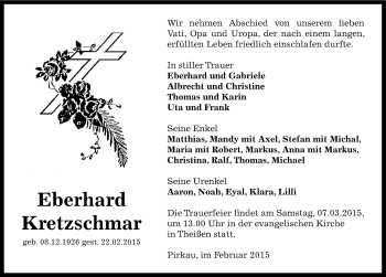 Traueranzeige von Eberhard Kretzschmar von Mitteldeutsche Zeitung Zeitz