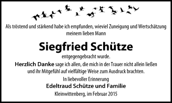 Traueranzeige von Siegfried Schütze von Mitteldeutsche Zeitung Wittenberg