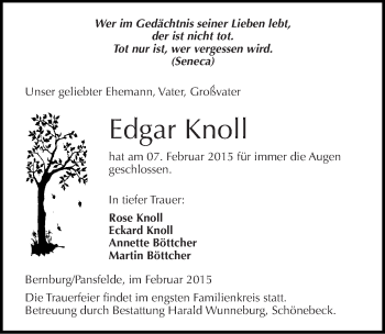 Traueranzeige von Edgar Knoll von Mitteldeutsche Zeitung Bernburg