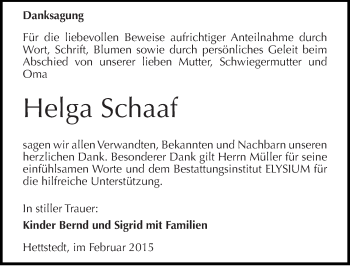 Traueranzeige von Helga Schaaf von Mitteldeutsche Zeitung Halle/Saalkreis
