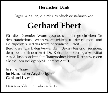 Traueranzeige von Gerhard Ebert von Mitteldeutsche Zeitung Dessau-Roßlau