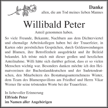 Traueranzeige von Willibald Peter von WVG - Wochenspiegel Bitterfeld