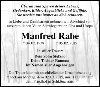 Traueranzeige von Manfred Rabe von Mitteldeutsche Zeitung Wittenberg