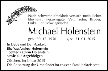 Traueranzeige von Michael Holenstein von WVG - Wochenspiegel Merseburg
