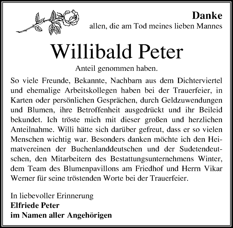  Traueranzeige für Willibald Peter vom 21.02.2015 aus Mitteldeutsche Zeitung Bitterfeld