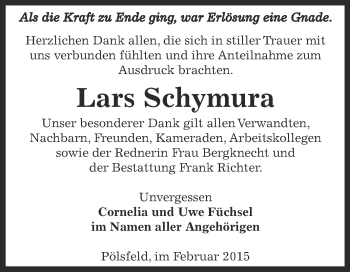 Traueranzeige von Lars Schymura von Super Sonntag SGH Mansf. Land