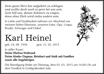 Traueranzeige von Karl Heinel von Mitteldeutsche Zeitung Merseburg/Querfurt