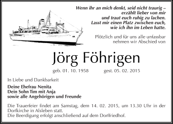 Traueranzeige von Jörg Föhrigen von Mitteldeutsche Zeitung