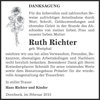 Traueranzeige von Ruth Richter von Super Sonntag Bernburg