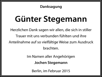 Traueranzeige von Günter Stegemann von Mitteldeutsche Zeitung Wittenberg