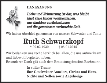 Traueranzeige von Ruth Schwarzkopf von WVG - Wochenspiegel Dessau / Köthen