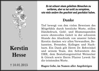 Traueranzeige von Kerstin Hesse von Mitteldeutsche Zeitung Bernburg