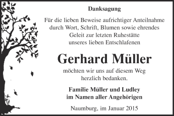 Traueranzeige von Gerhard Müller von WVG - Wochenspiegel NMB / WSF / ZTZ