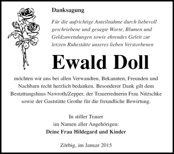 Traueranzeige von Ewald Doll von Super Sonntag Dessau / Köthen