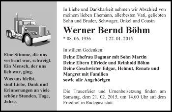 Traueranzeige von Werner Bernd Böhm von WVG - Wochenspiegel Dessau / Köthen