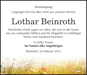 Traueranzeige von Lothar Beinroth von Mitteldeutsche Zeitung Mansfelder Land
