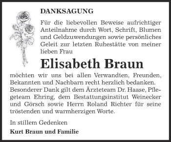 Traueranzeige von Elisabeth Braun von Super Sonntag Bernburg