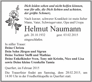 Traueranzeige von Helmut Naumann von WVG - Wochenspiegel Merseburg