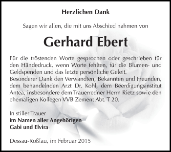 Traueranzeige von Gerhard Ebert von WVG - Wochenspiegel Dessau / Köthen