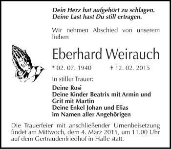 Traueranzeige von Eberhard Weirauch von Mitteldeutsche Zeitung Halle/Saalkreis