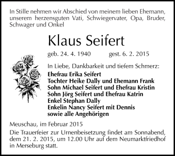 Traueranzeige von Klaus Seifert von WVG - Wochenspiegel Merseburg