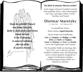 Traueranzeige von Dietmar Maretzky von Mitteldeutsche Zeitung Köthen