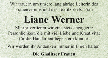 Traueranzeige von Liane Werner von Mitteldeutsche Zeitung Zeitz