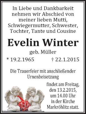 Traueranzeige von Evelin Winter von Mitteldeutsche Zeitung Weißenfels