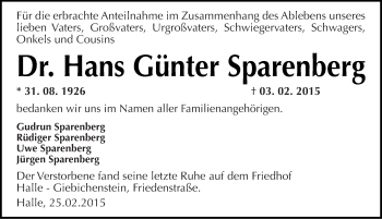 Traueranzeige von Hans Günter Sparenberg von Mitteldeutsche Zeitung Halle/Saalkreis