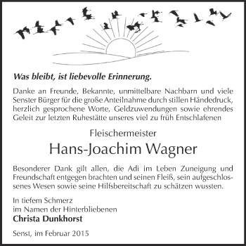 Traueranzeige von Hans-Joachim Wagner von Super Sonntag Wittenberg