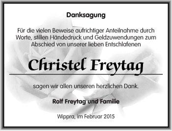 Traueranzeige von Christel Freytag von Mitteldeutsche Zeitung Mansfelder Land