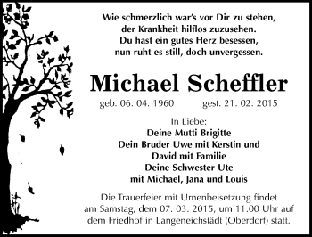 Traueranzeige von Michael Scheffler von Mitteldeutsche Zeitung Merseburg/Querfurt