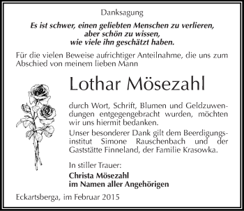 Traueranzeige von Lothar Mösezahl von Mitteldeutsche Zeitung Naumburg/Nebra