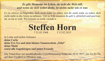 Traueranzeige von Steffen Horn von Super Sonntag Bernburg