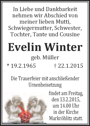 Traueranzeige von Evelin Winter von WVG - Wochenspiegel NMB / WSF / ZTZ