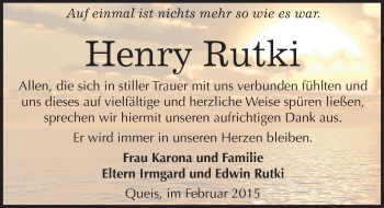 Traueranzeige von Henry Rutki von Mitteldeutsche Zeitung Halle/Saalkreis